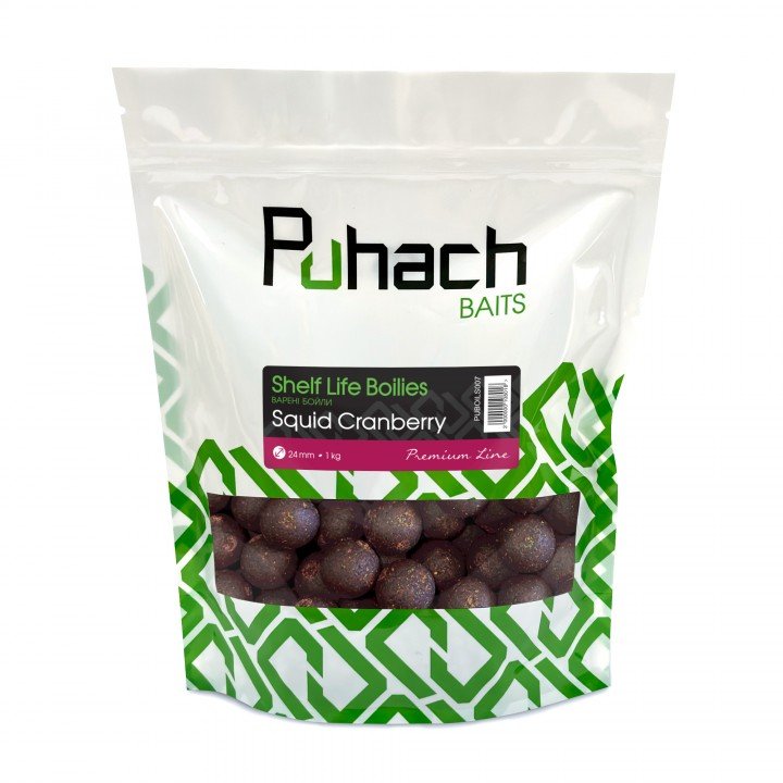 Варені бойли Puhach Baits Premium Line Shelf Life Boilies 24 mm 1 kg - Squid Сranberry (Кальмар/Журавлина)