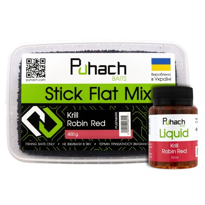 Набір Puhach Baits Stick Flat Mix + Liquid 70 ml – Krill Robin Red