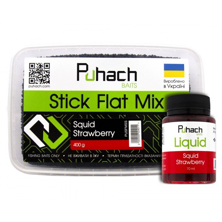 Набір Puhach Baits Stick Flat Mix + Liquid 70 ml – Squid Strawberry (Кальмар/Полуниця)