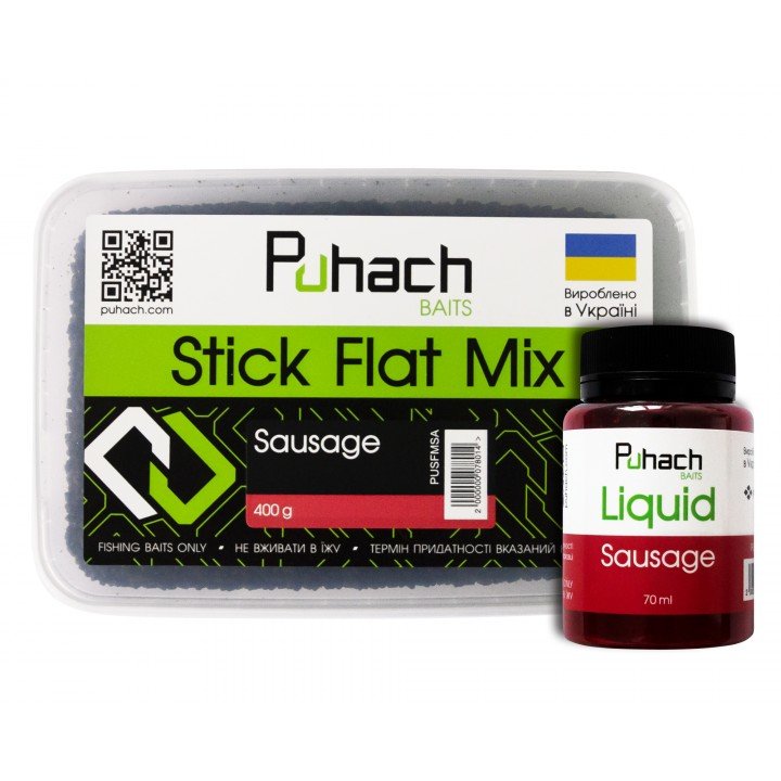 Набір Puhach Baits Stick Flat Mix + Liquid 70 ml – Sausage (Ковбаса)