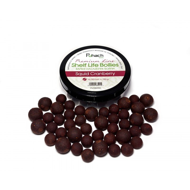 Варені насадочні бойли Puhach Baits Premium Line Shelf Life Boilies 16/20 mm - Squid Сranberry (Кальмар/Журавлина)