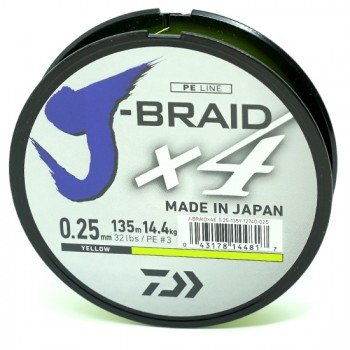 Шнур Daiwa J-Braid X4E 0,15mm 6,9kg 135m Yellow (12740-015)