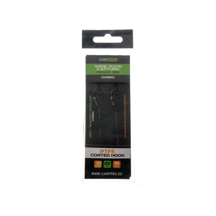Готовий повідець Carp Pro Camo Hooklink 15см 25lb PTFE Wide Gape Сapture №10