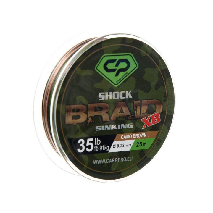 Шок-лідер 20 Diamond Shock Braid PE X8 35lb 25м 0.23мм Camo Brown